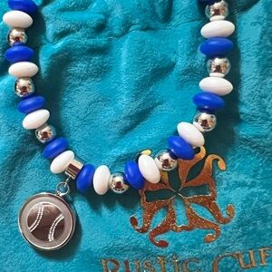 Rustic Cuff Blue and White Beaded Bracelet